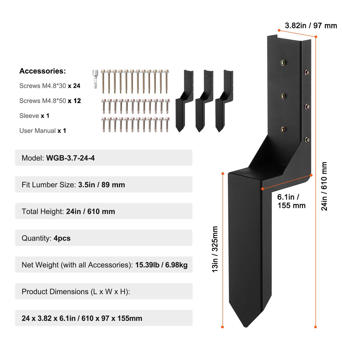 Four-Piece Ground Spike Kit for Fence Post Repairs