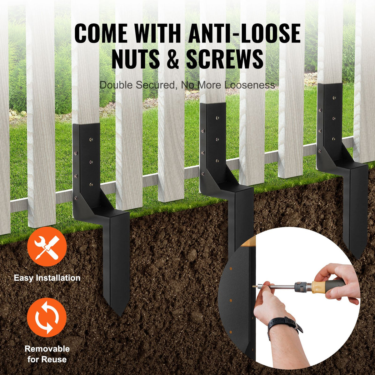 Four-Piece Ground Spike Kit for Fence Post Repairs