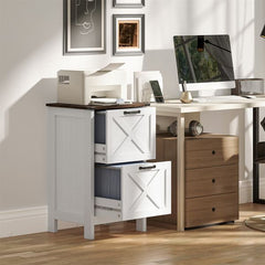 Distressed White Barn Door File Cabinet with Adjustable Drawers