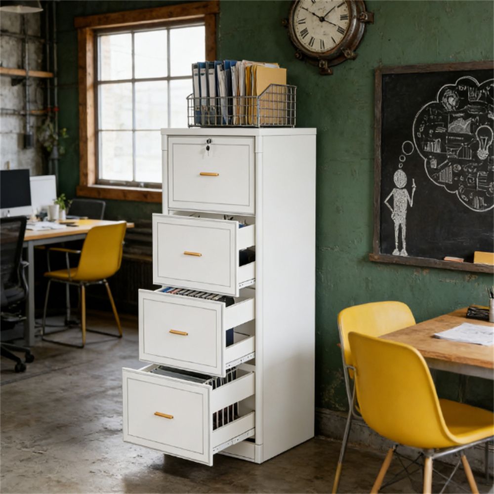 Slim Four-Drawer Vertical File Cabinet with Lock