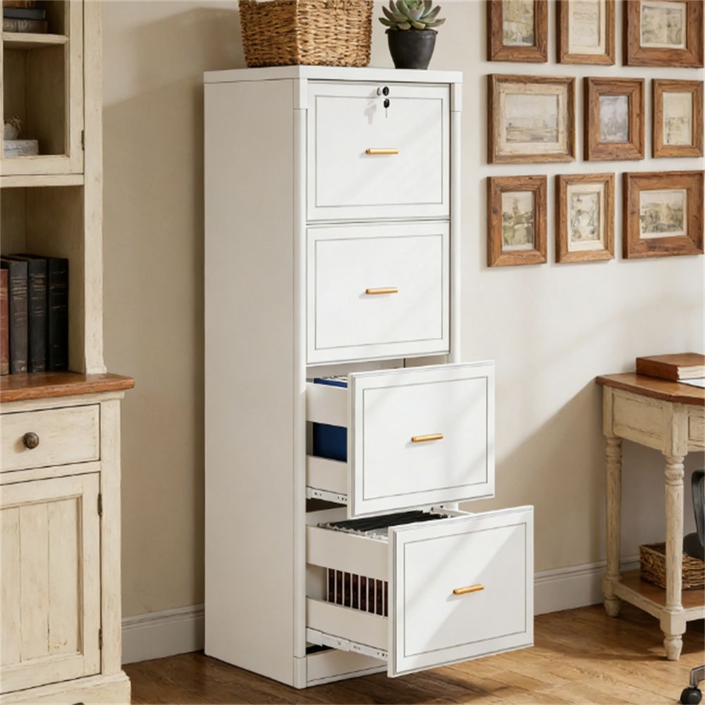 Slim Four-Drawer Vertical File Cabinet with Lock