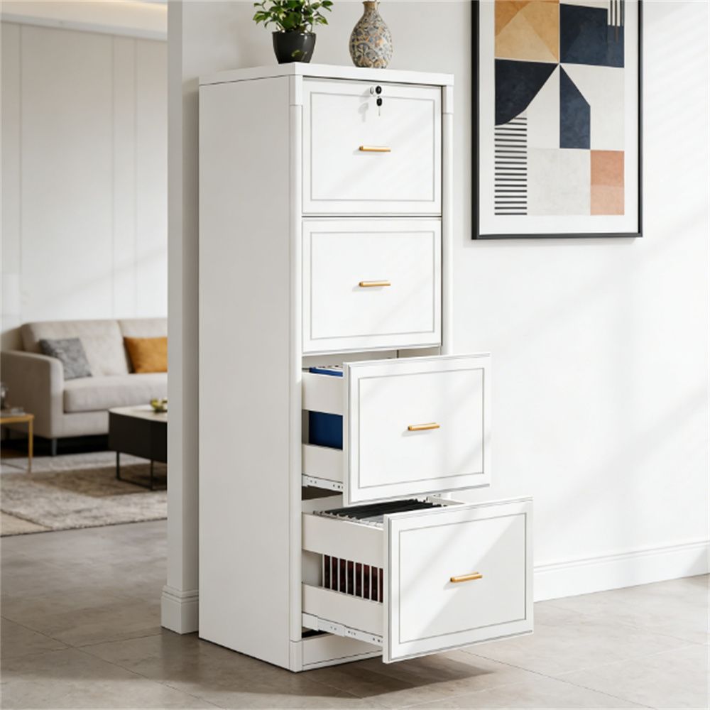 Slim Four-Drawer Vertical File Cabinet with Lock