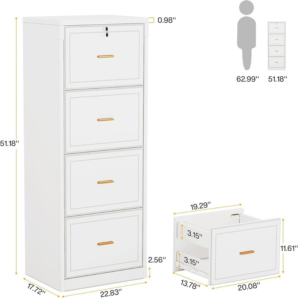 Slim Four-Drawer Vertical File Cabinet with Lock