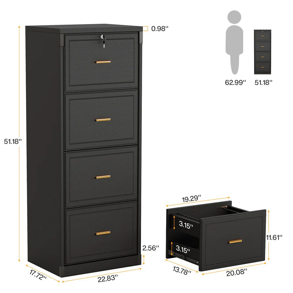 Slim Vertical File Cabinet with Locking Top Drawer