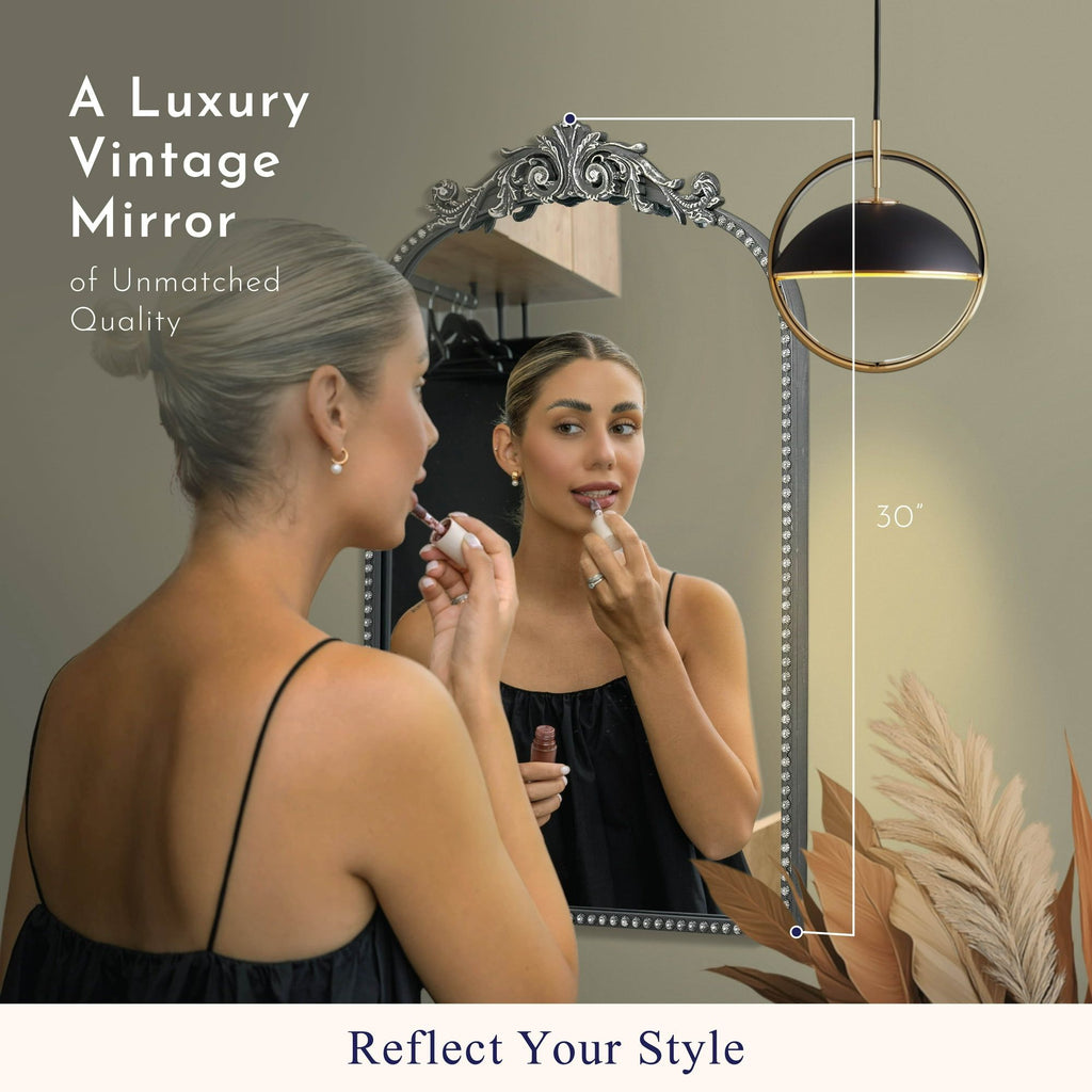 Filigree Black Arched Ornate Wall Mirror for Bathroom or Living Room