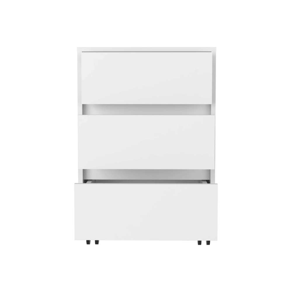 Three-Drawer Filing Cabinet with Locking Casters, White