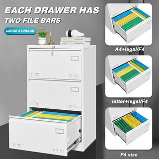 Three-Drawer Locking Lateral File Cabinet