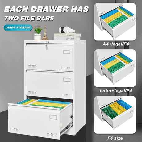Three-Drawer Locking Lateral File Cabinet