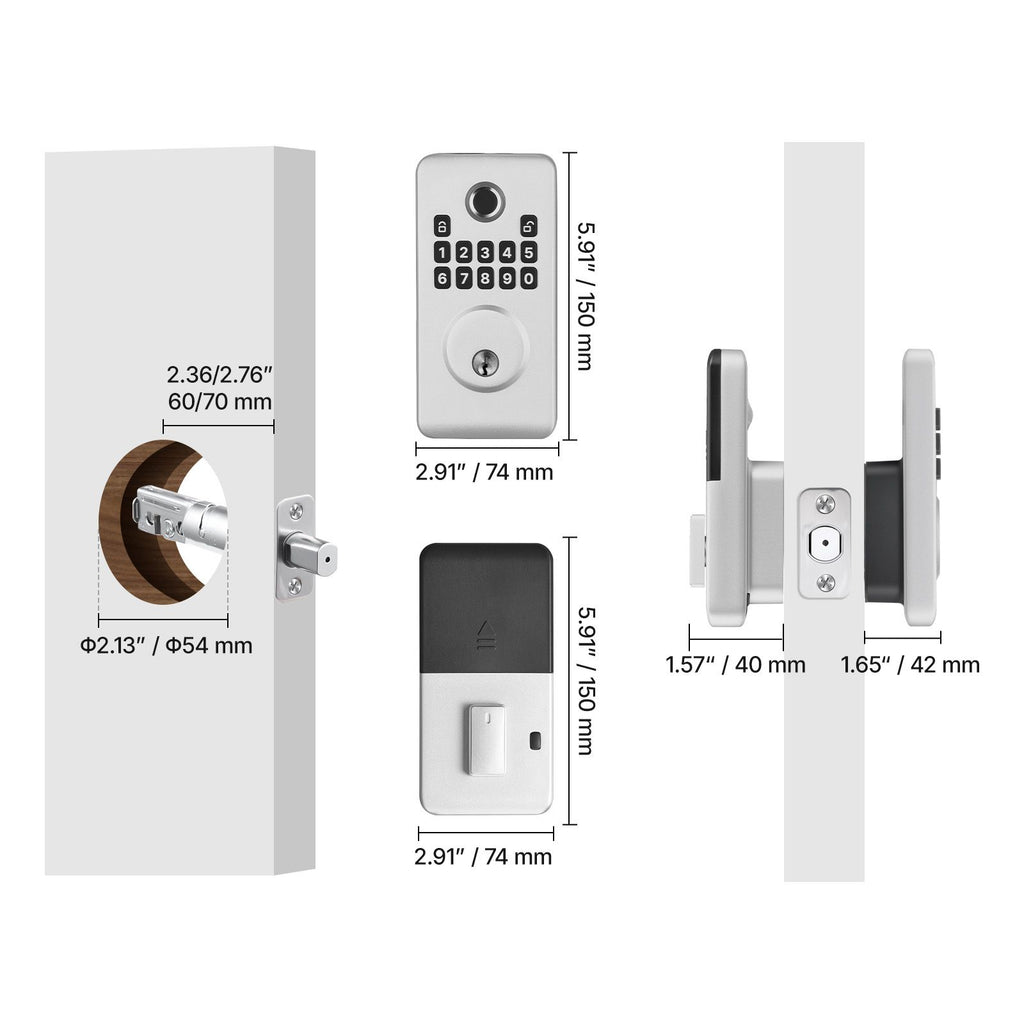 Fingerprint Keyless Entry Deadbolt with Auto-Lock and Anti-Peep Mode - Silver