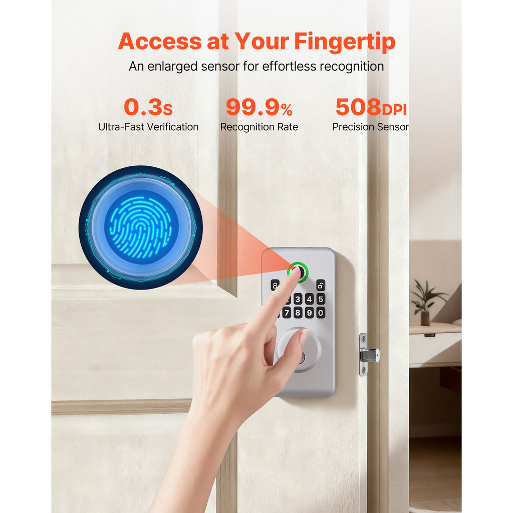 Fingerprint Keyless Entry Deadbolt with Auto-Lock and Anti-Peep Mode - Silver