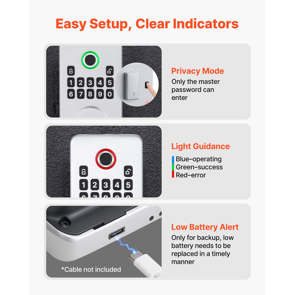 Fingerprint Keyless Entry Deadbolt with Auto-Lock and Anti-Peep Mode - Silver