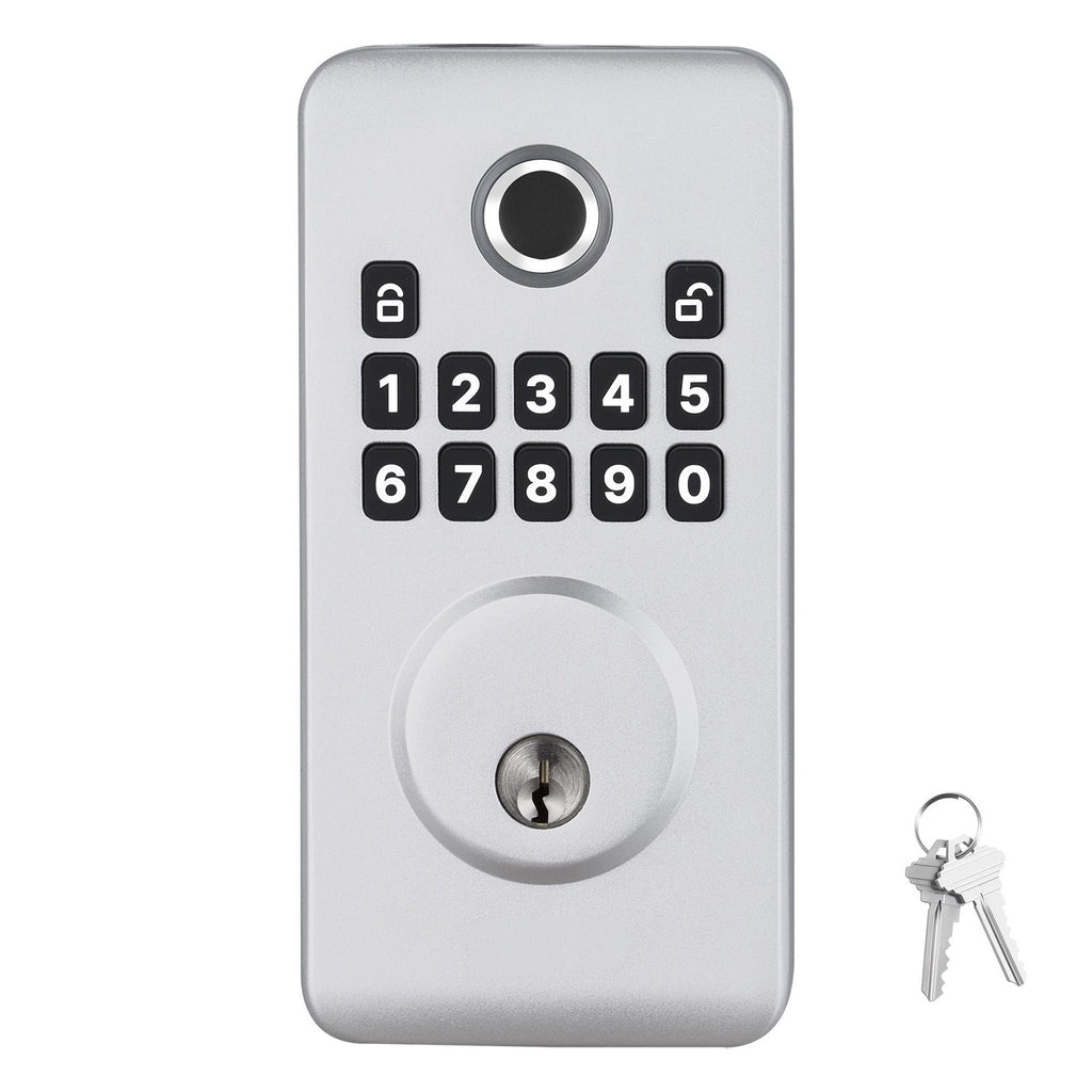 Fingerprint Keyless Entry Deadbolt with Auto-Lock and Anti-Peep Mode - Silver