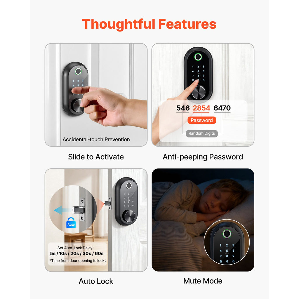 Keyless Fingerprint Door Lock with Touchscreen and Auto-Lock