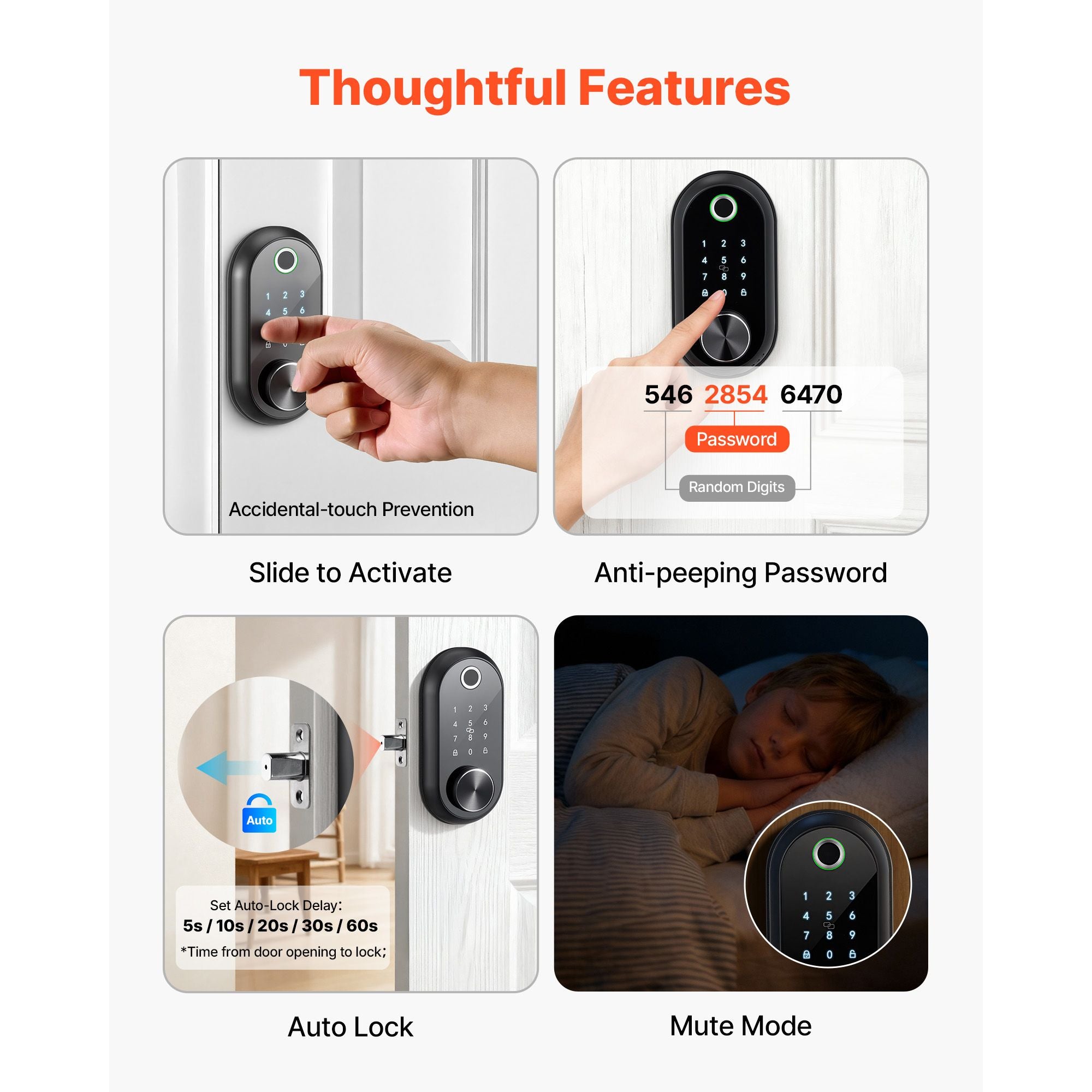 Keyless Fingerprint Door Lock with Touchscreen and Auto-Lock