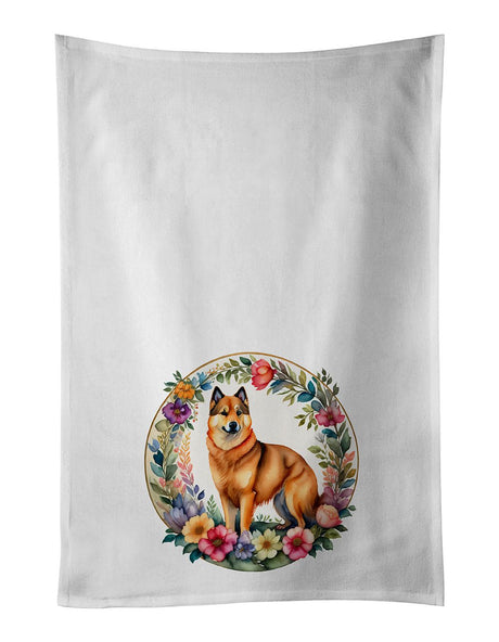 White Kitchen Towel Set of 2 with Artistic Design
