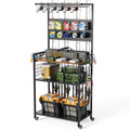 Rolling Fishing Rod Storage Rack with Pegboard and Tackle Organizer Cart