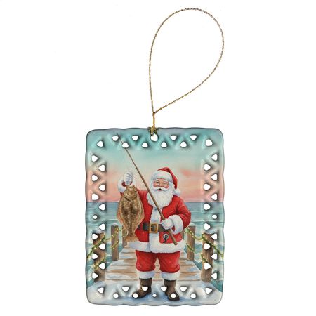Fishing Santa and Flounder Holiday Ornament
