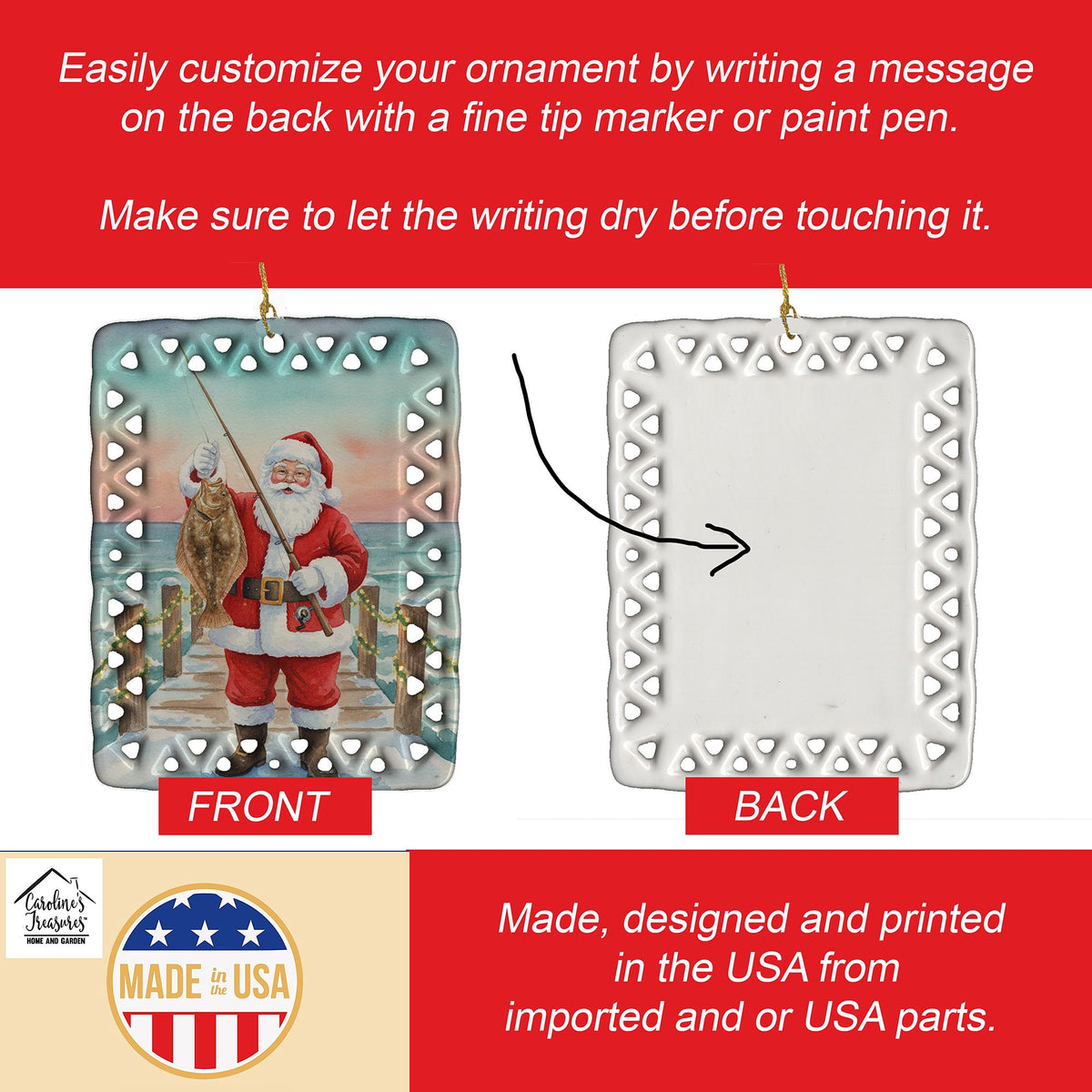 Fishing Santa and Flounder Holiday Ornament