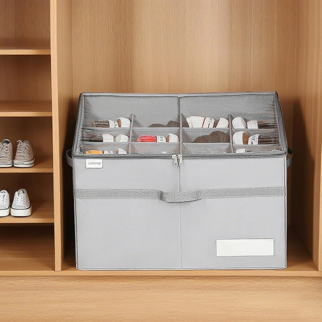 Clear Foldable Shoe Storage Organizer with Dividers