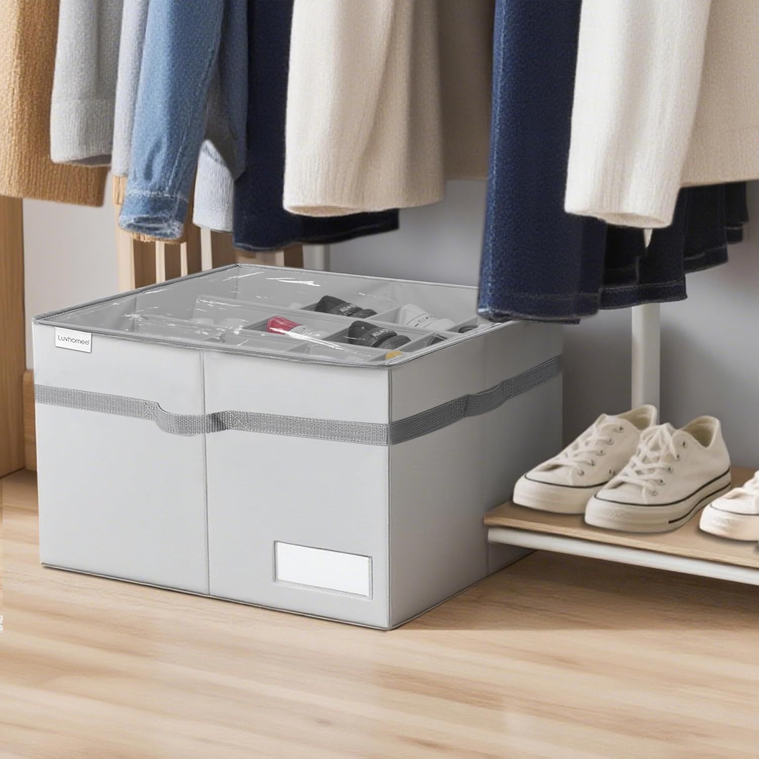 Clear Foldable Shoe Storage Organizer with Dividers