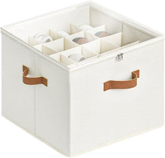 Fits up to 16 Pairs, Shoe Cubby Storage Containers with Adjustable Dividers and Clear Cover, Beige