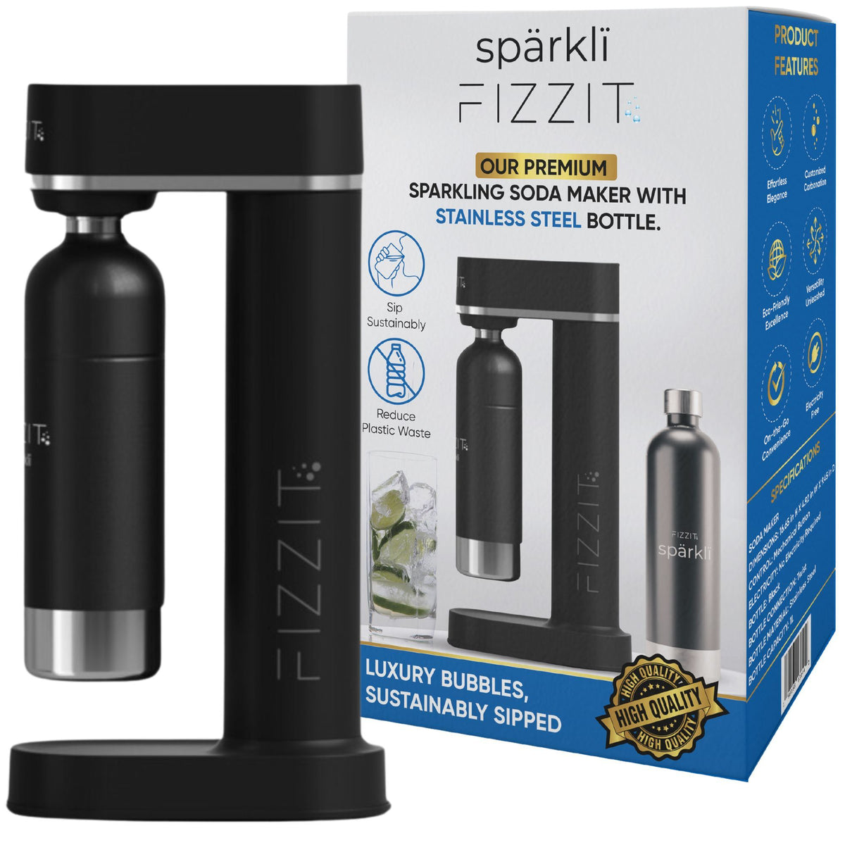 FIZZIT™ Spärklï Carbonated Water Soda Maker – everyday Sparkling Water at Home - Black / None