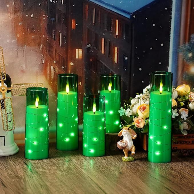 Green Star-String Flameless LED Candle Set