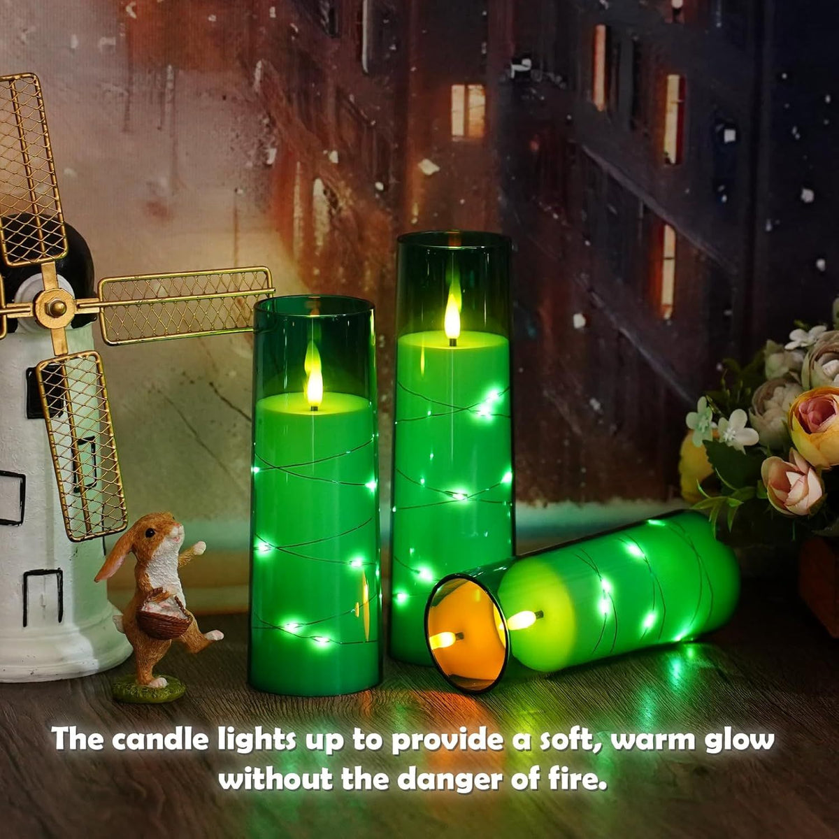 Green Star-String Flameless LED Candle Set