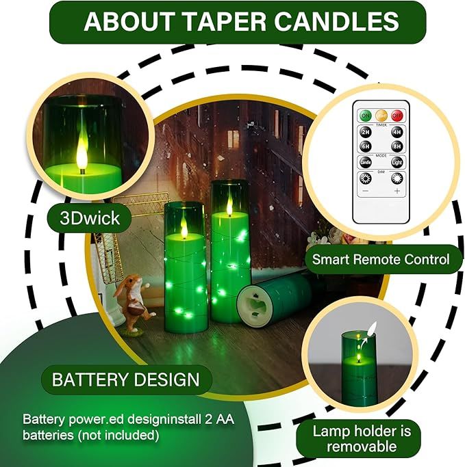 Green Star-String Flameless LED Candle Set