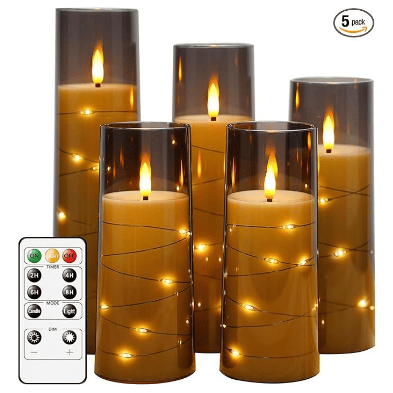 Five-Piece Flickering LED Candle Set with Timer
