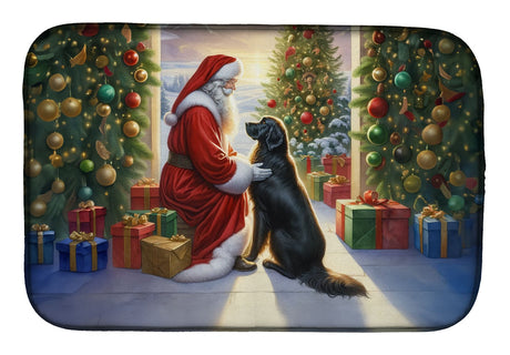 Flat-Coated Retriever and Santa Christmas Dish Mat