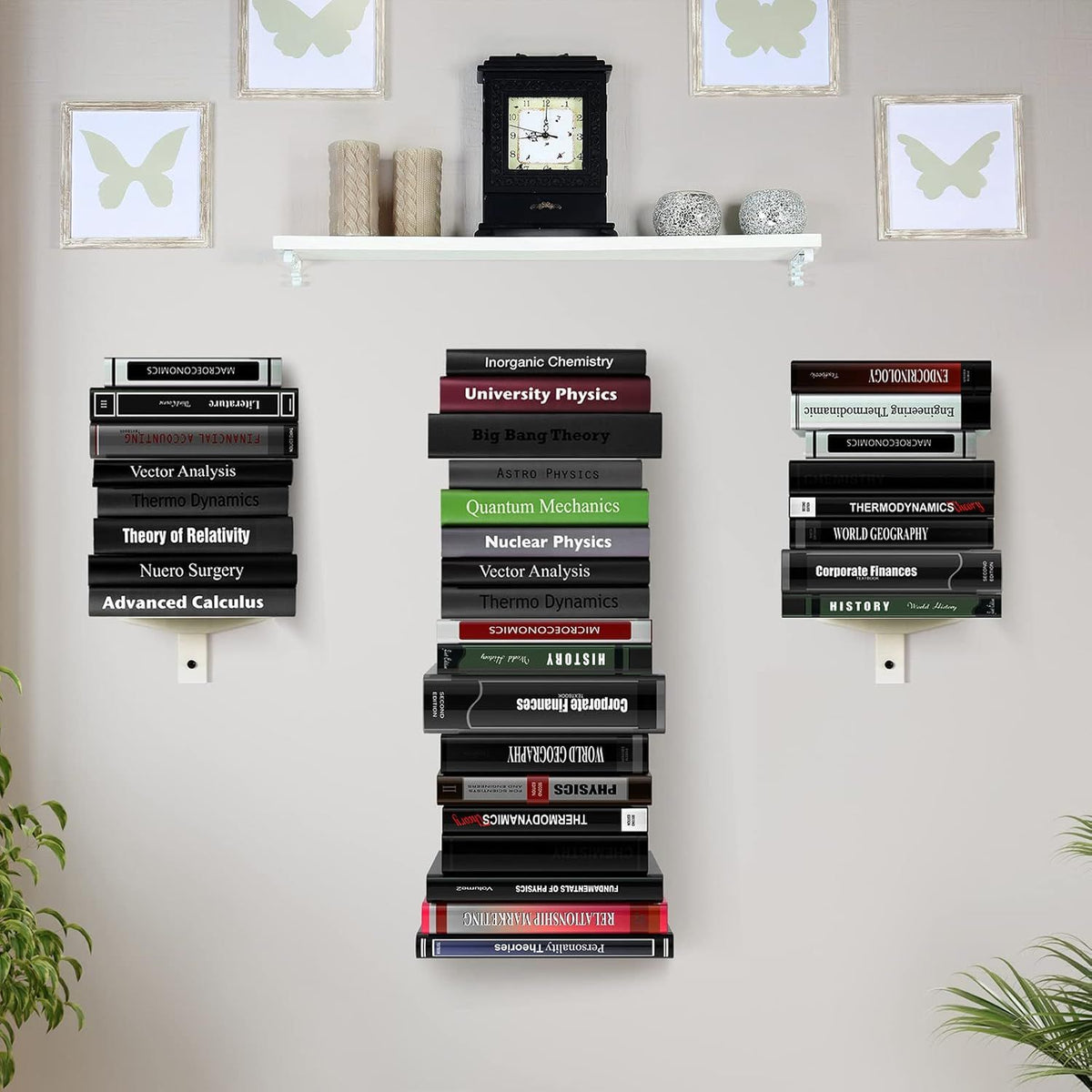 Floating Wall Book Shelves That Display Spines in a Vertical Tower