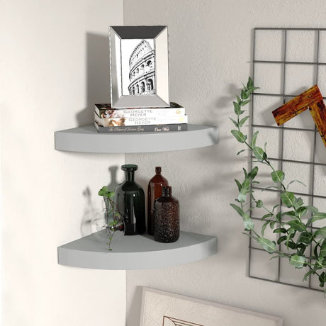Gray Floating Corner Shelves 2-Pack for Display and Storage