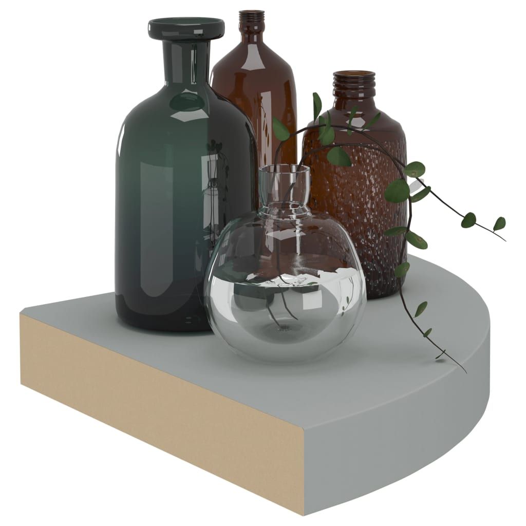 Gray Floating Corner Shelves 2-Pack for Display and Storage