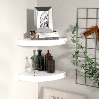 High Gloss White Floating Corner Shelves for Display - Set of 2
