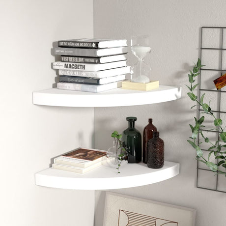 White Floating Corner Shelves | Set of 2 for Displaying Books and Decor