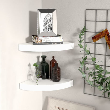 Set of 2 White Floating Corner Shelves for Display