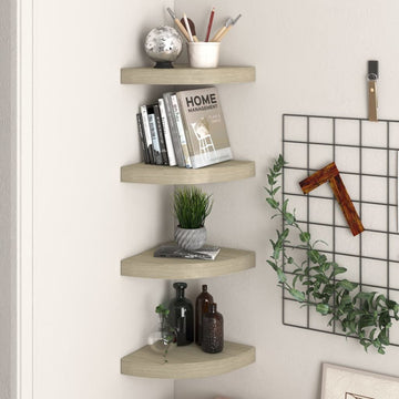 Set of 4 Floating Corner Shelves for Display and Decor