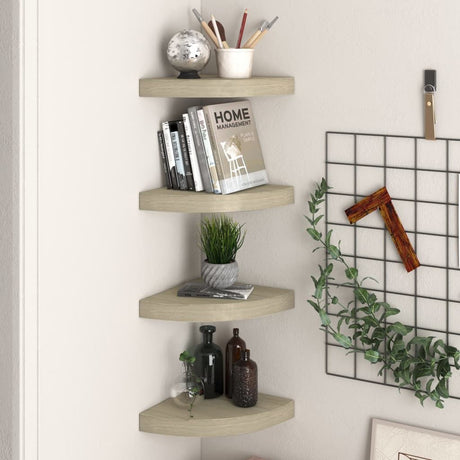 Set of 4 Floating Corner Shelves for Display and Decor