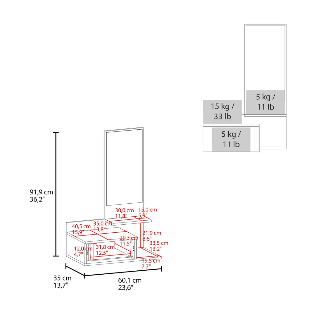 Compact Floating Cabinet Adds Mirror and Storage to a Hallway