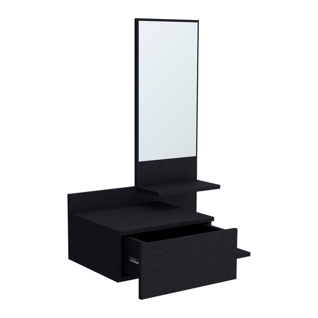Compact Floating Cabinet Adds Mirror and Storage to a Hallway