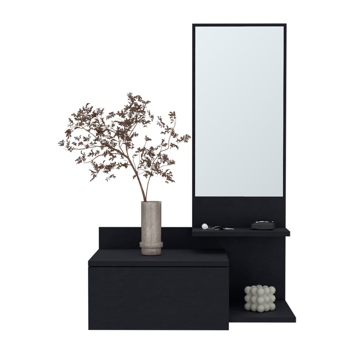 Compact Floating Cabinet Adds Mirror and Storage to a Hallway