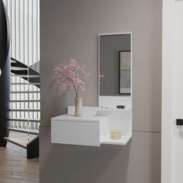Floating Hallway Cabinet Lowell with Mirror & Drawer, White