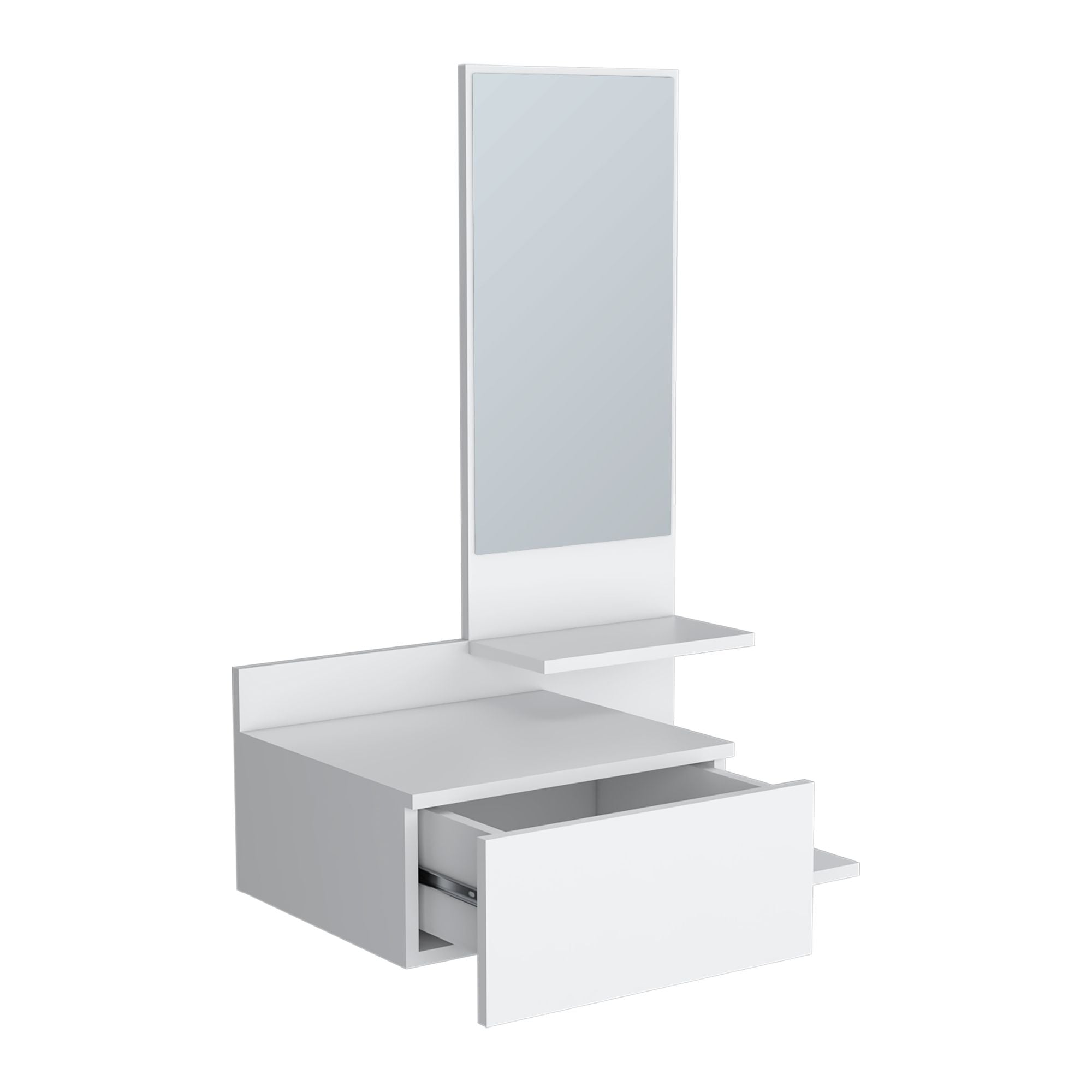 Floating Hallway Cabinet Lowell with Mirror & Drawer, White