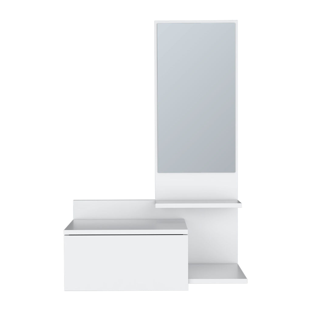 Floating Hallway Cabinet Lowell with Mirror & Drawer, White