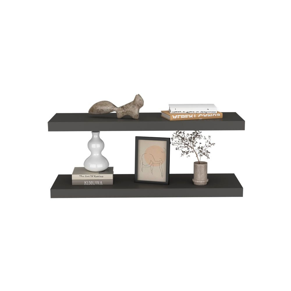 Set of Two Floating Wall Shelves in Matt Gray for Living Room Display