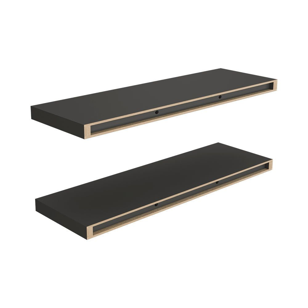 Set of Two Floating Wall Shelves in Matt Gray for Living Room Display