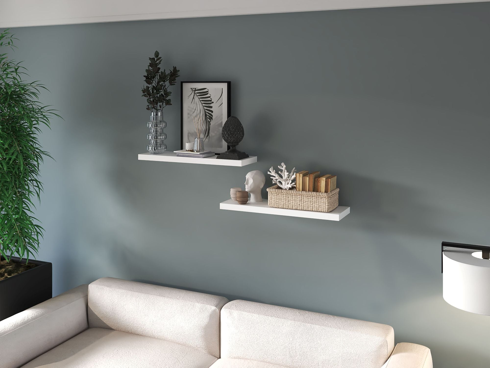 Floating Shelf Dallas Set of Two – Sleek White Manufactured Wood
