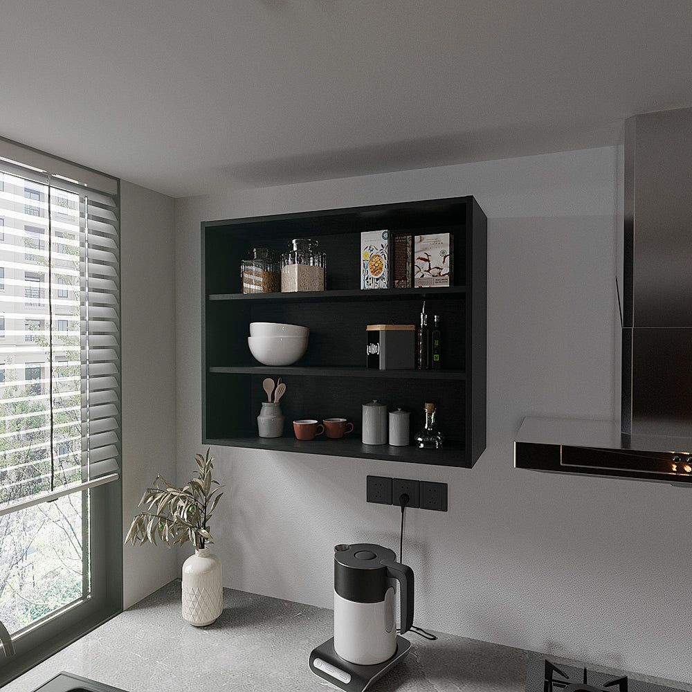 Meeker Floating Kitchen Shelf – 3-Tier Black Storage Shelf
