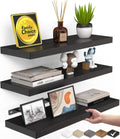 Rustic Wood Floating Shelves - Set of 3 for Wall Storage & Decoration